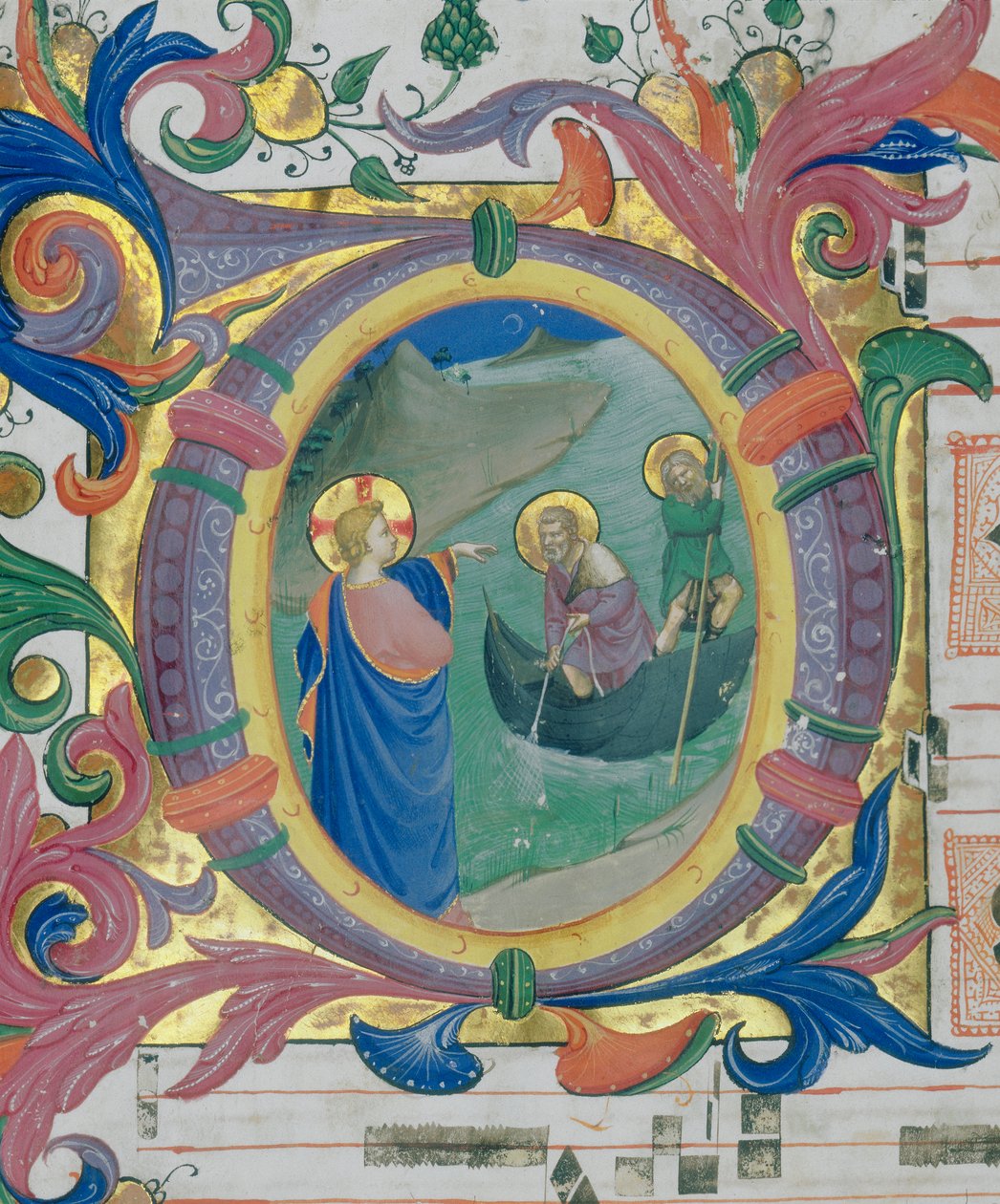 Simon Peters och Andreas kallelse. Illustrerad miniatyr i en missal (ca 9, tergo) av Fra Angelico