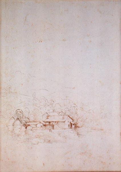 En gård bland träd (verso) (penna, brunt och svart bläck på papper) (för recto se 152660) av Fra Bartolomeo