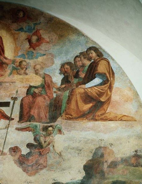 Den sista domen, detalj som visar apostlarna till vänster om Kristus av Fra Bartolomeo