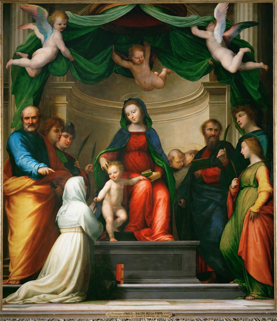 Det mystiska äktenskapet mellan den heliga Katarina av Siena ... av Fra (1472-1517) Bartolomeo
