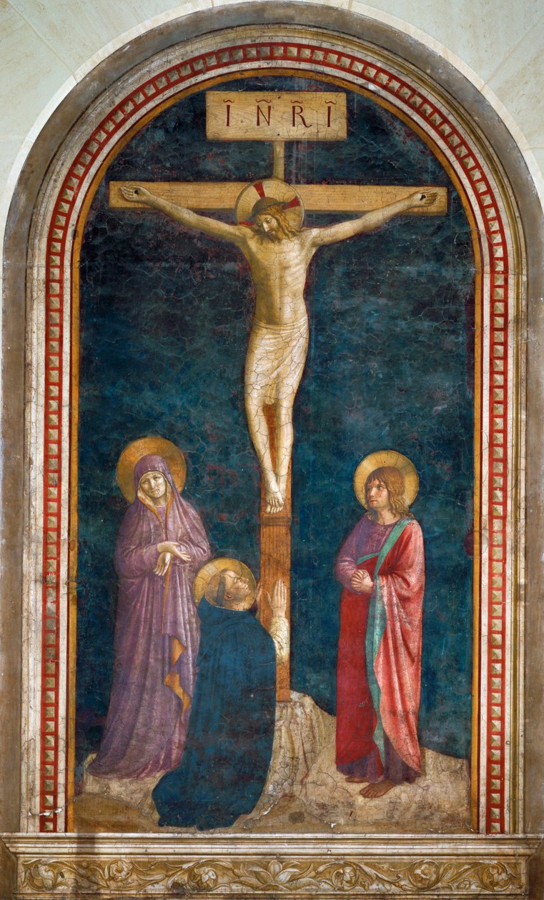 Le Calvaire avec saint Dominique - Korsfästelse med Sankt Dominikus Fresko ... av Fra (c.1387 1455) Angelico
