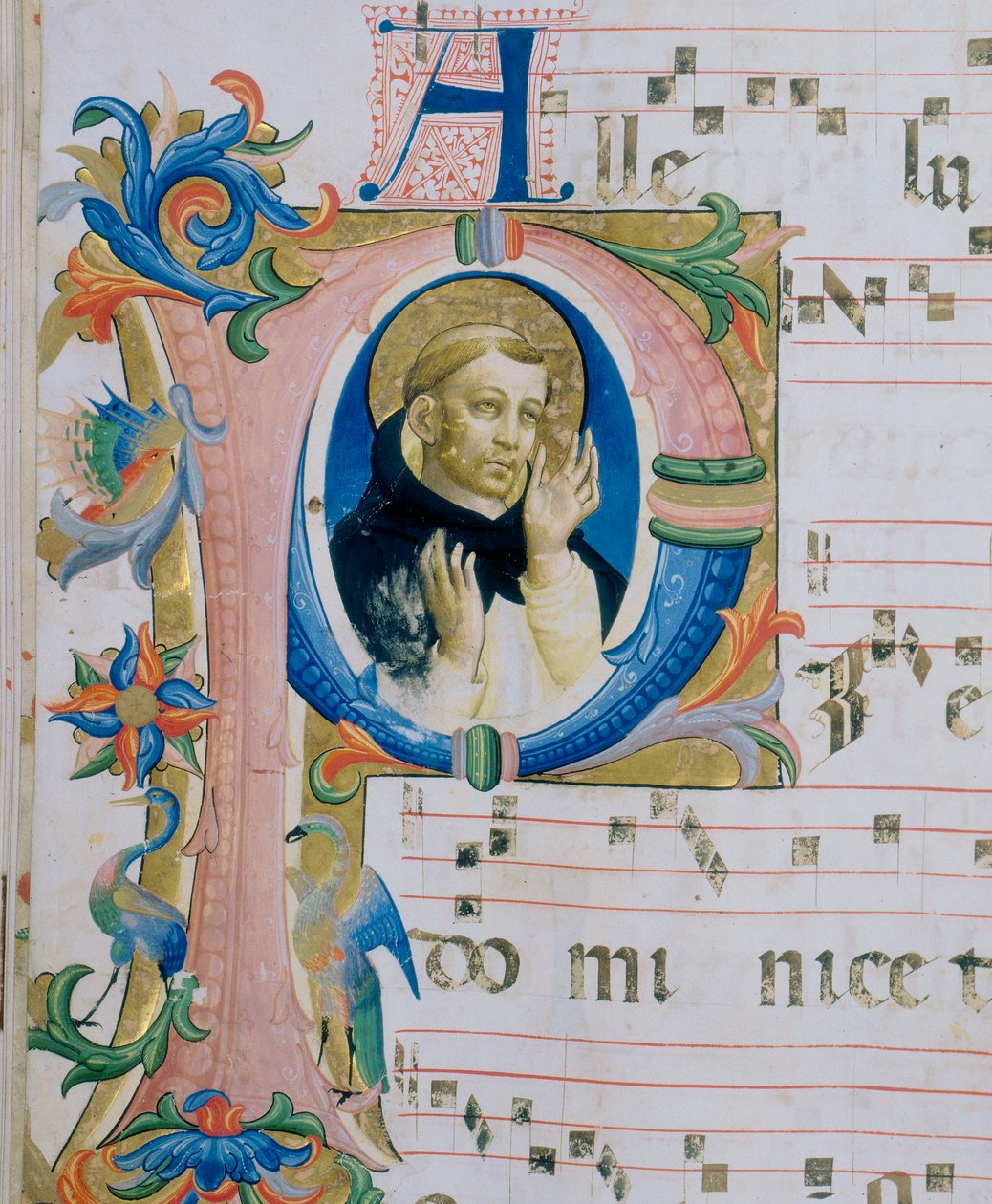 Ett dominikanskt helgon. Illustrerad miniatyr i ett missal (ca 9, verso) av Fra  Angelico