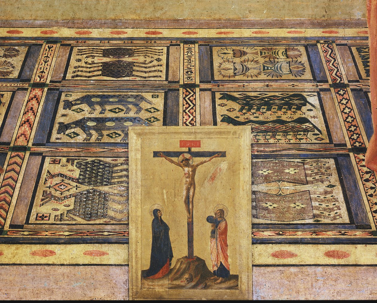 Korsfästelse, detalj av huvudpanelen på San Marco altartavla (Trämålning av Fra  Angelico