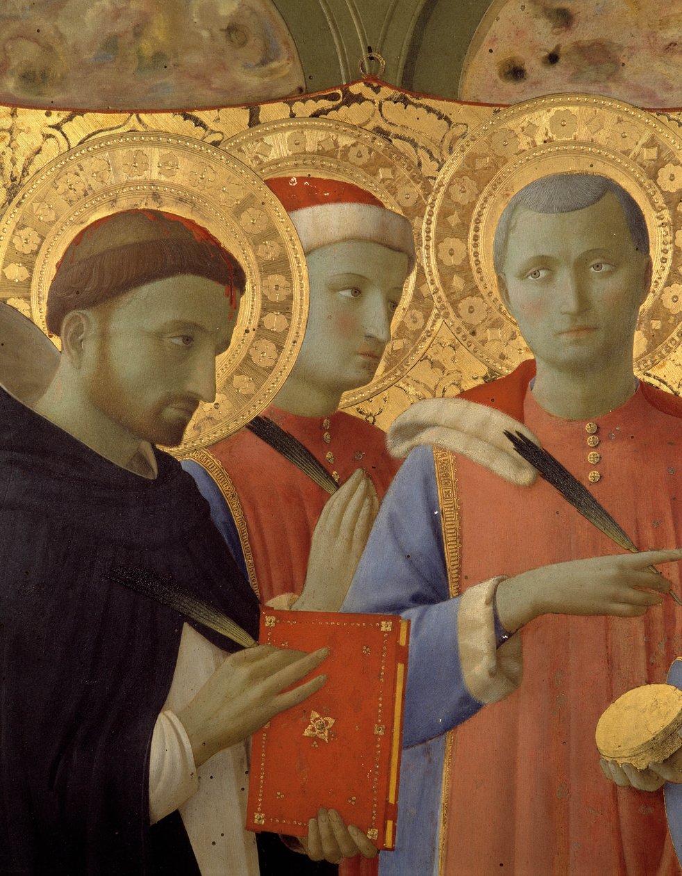 Detalj av altartavlan av Annalena: Porträtt av Sankt Peter Martyren, Sankt Cosimo (Kom eller Cosimo) och Sankt Damien (tempera på trä) av Fra  Angelico