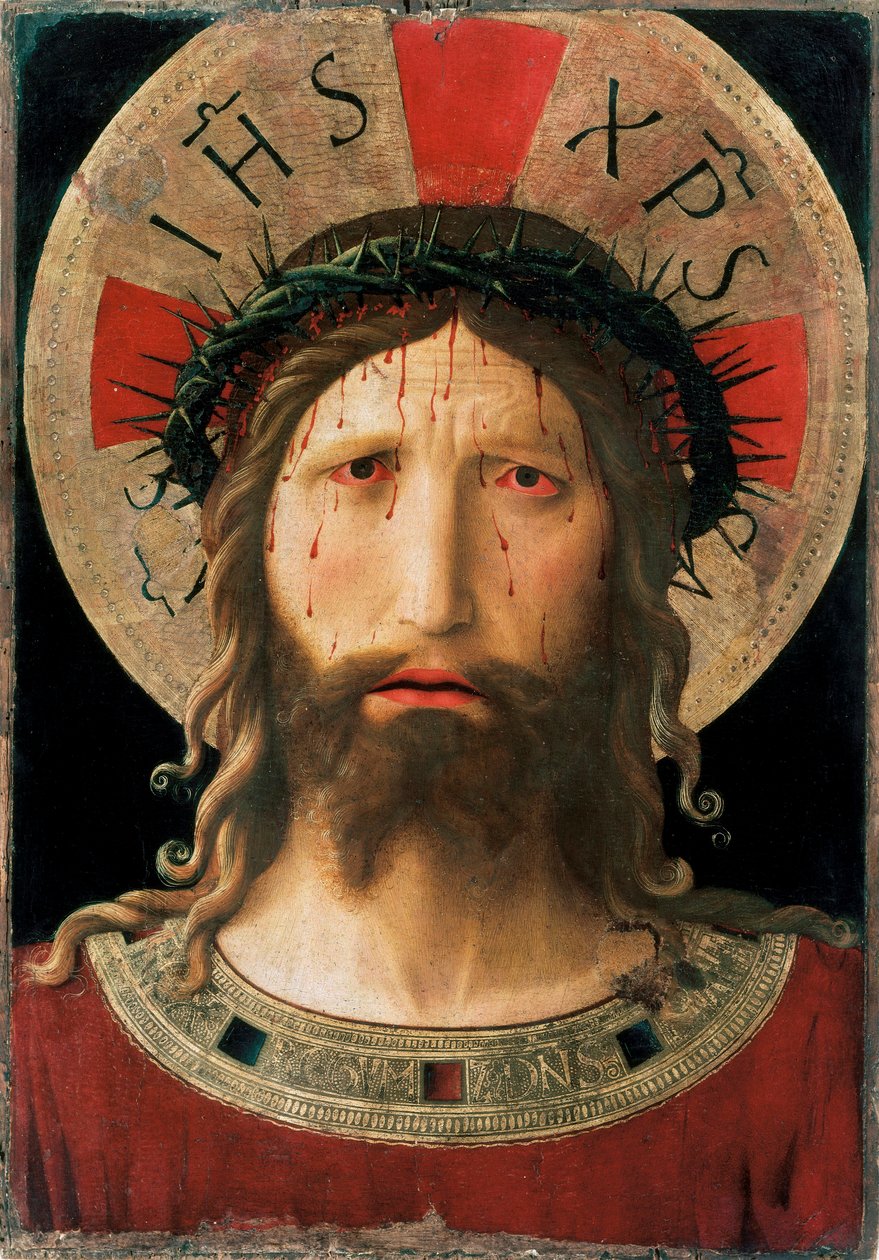 Head of Christ Crown of Thorns (Detrempe på trä, 1450) av Fra  Angelico
