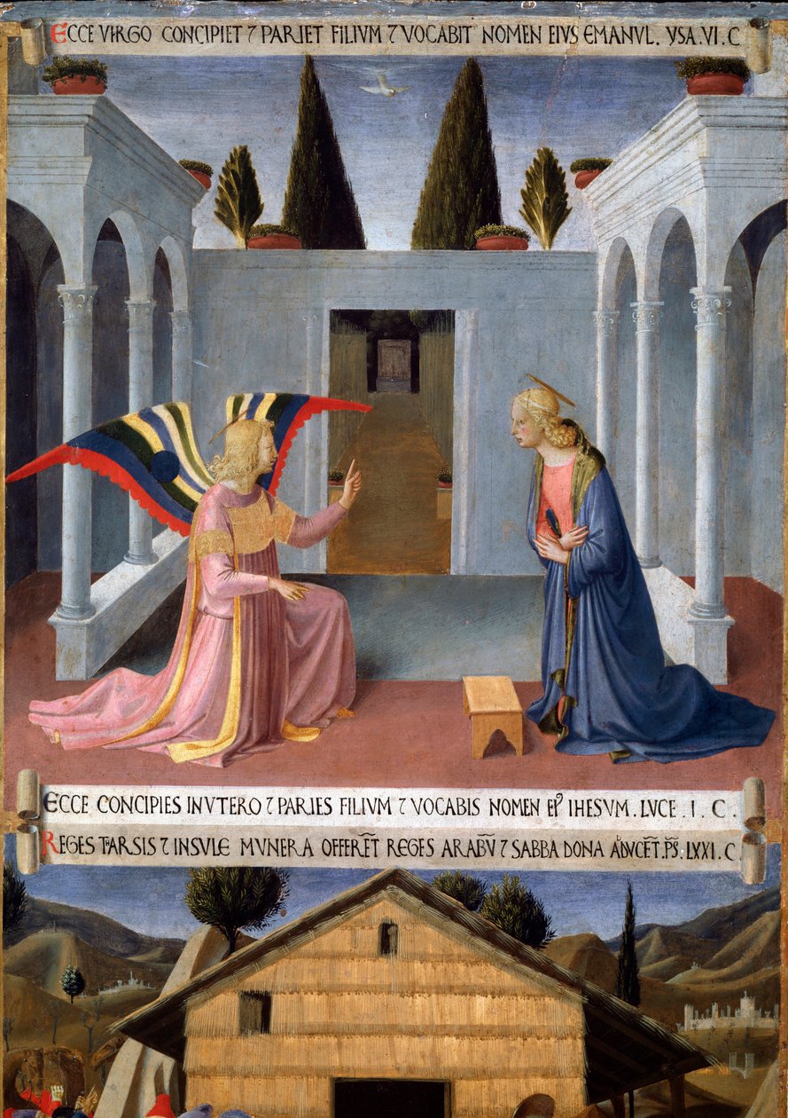 Historien om Kristi liv: bebådelsen med den helige Andes duva (Helig Ande) av Fra  Angelico