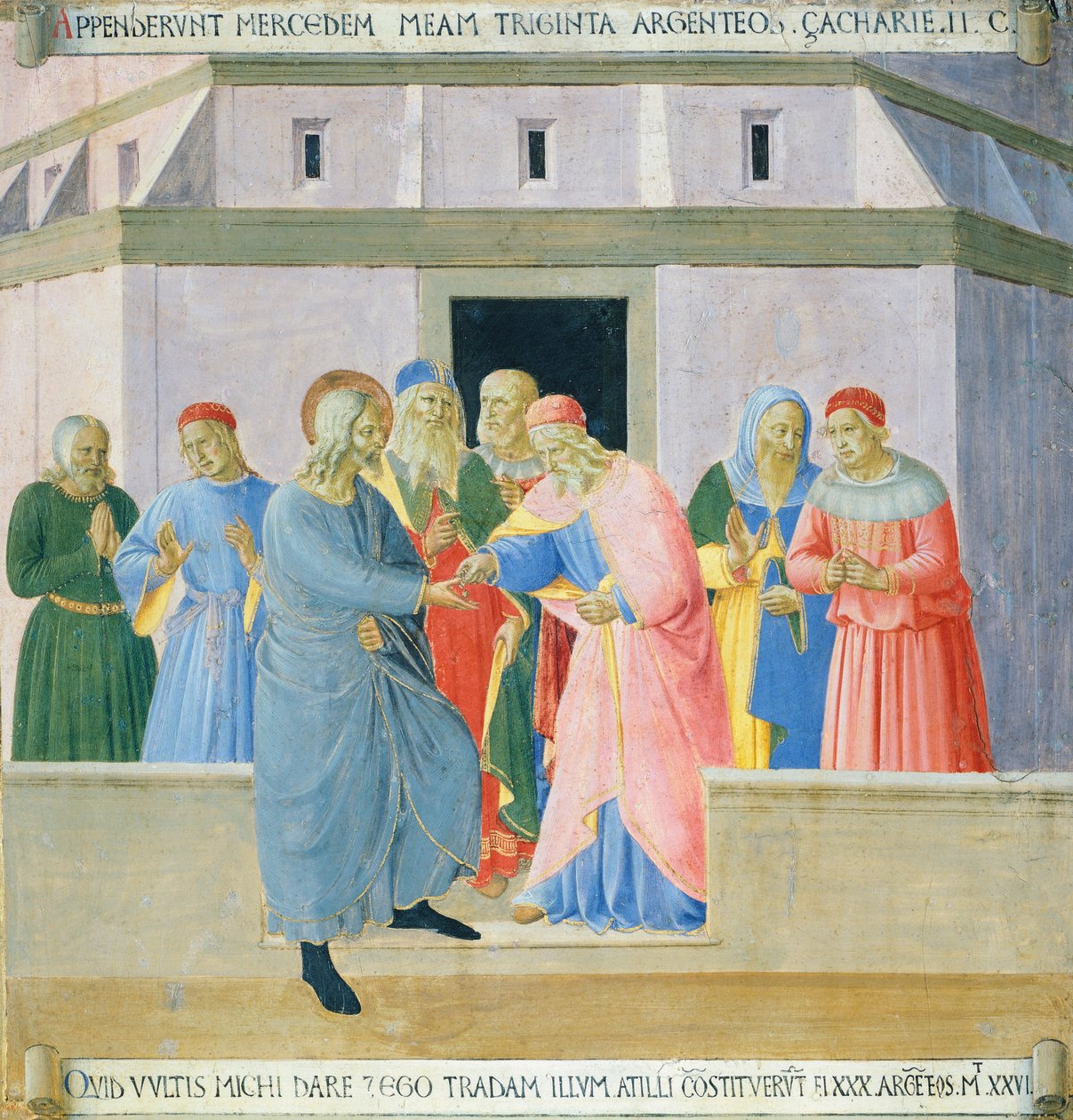 Infälld föreställande Judas som tar emot belöningen, panel från Armadio degli Argenti (Silverkista) med Jesu liv av Fra (c.1387 1455) Angelico