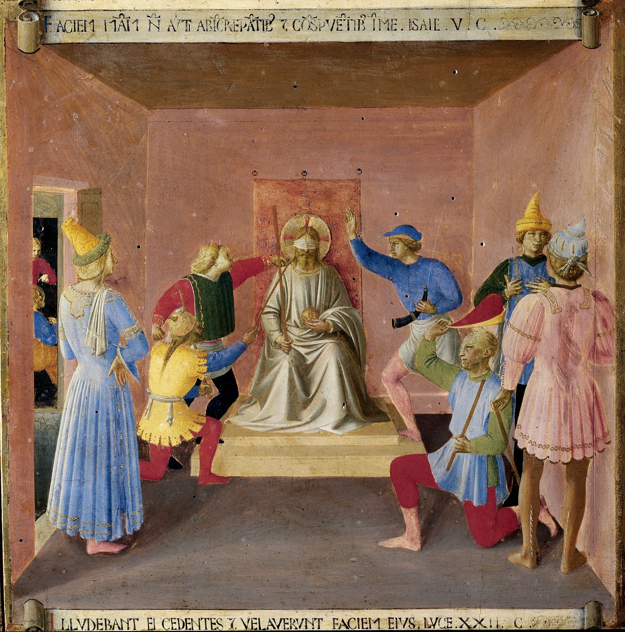 Jesus hånade av soldaterna. Kristi liv, Armadio degli Argenti. (Tempera på trä av Fra  Angelico