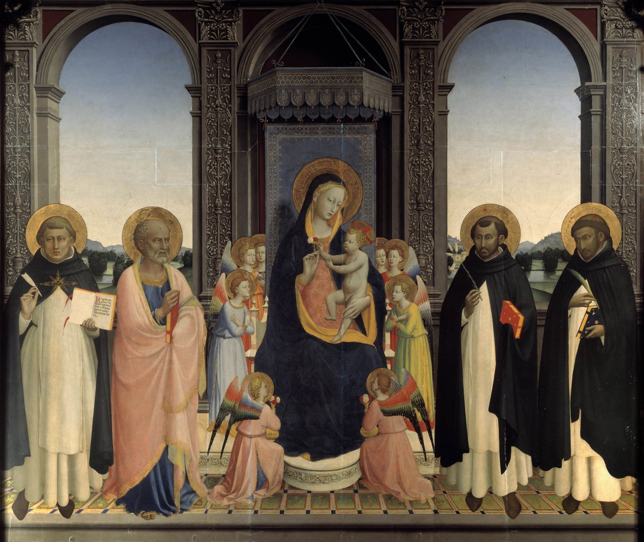 Polyptyk av Saint Dominic - Saint Thomas Aquinos och Saint Barnabe, Saint Dominic and Saint Peter Martyr av Fra  Angelico