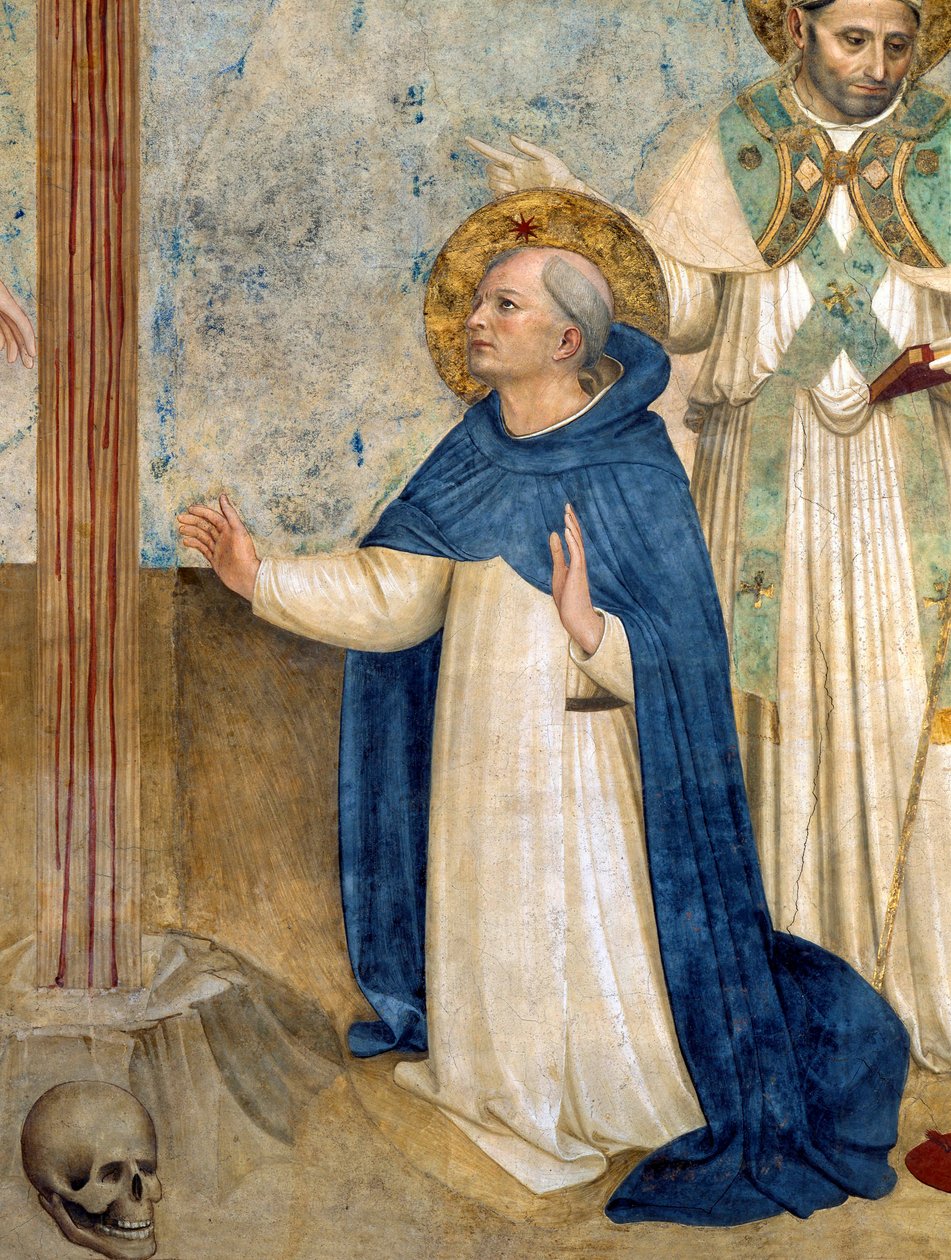 Saint Dominic, detalj från en fresk av Fra Angelico (Guido di Pietro) som representerar korsfästelsen av Fra  Angelico