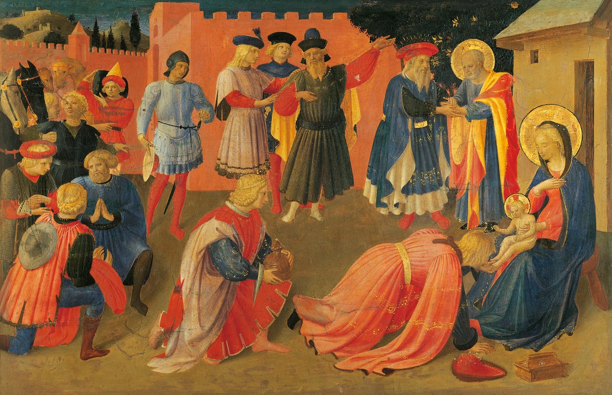 The Adoration of the Magi, Detalj från centralpanelen av predella, Tabernacle of the Linen Drapers av Fra (c.1387 1455) Angelico