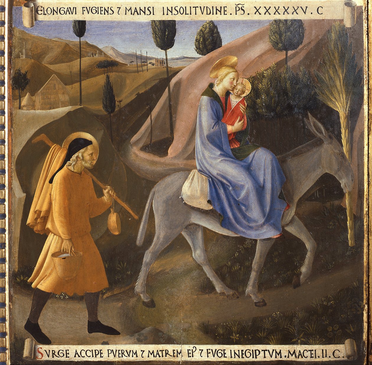 Flygningen till Egypten, Kristi liv, Armadio degli Argenti. (Tempera på trä av Fra  Angelico