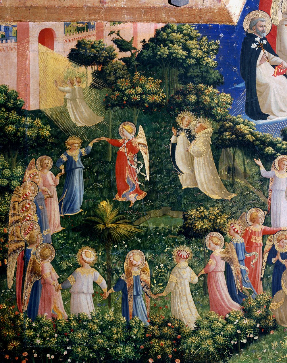 The Last Judgment Detail of Paradise, omgången av aureolee-själar. Detrempe på trä av Guido di Pietro (eller Fra Giovanni da Fiesole) dit Fra Angelico eller il Beato (1400-1455). Storlek 105x210 cm Museum of San Marco. Florens av Fra  Angelico