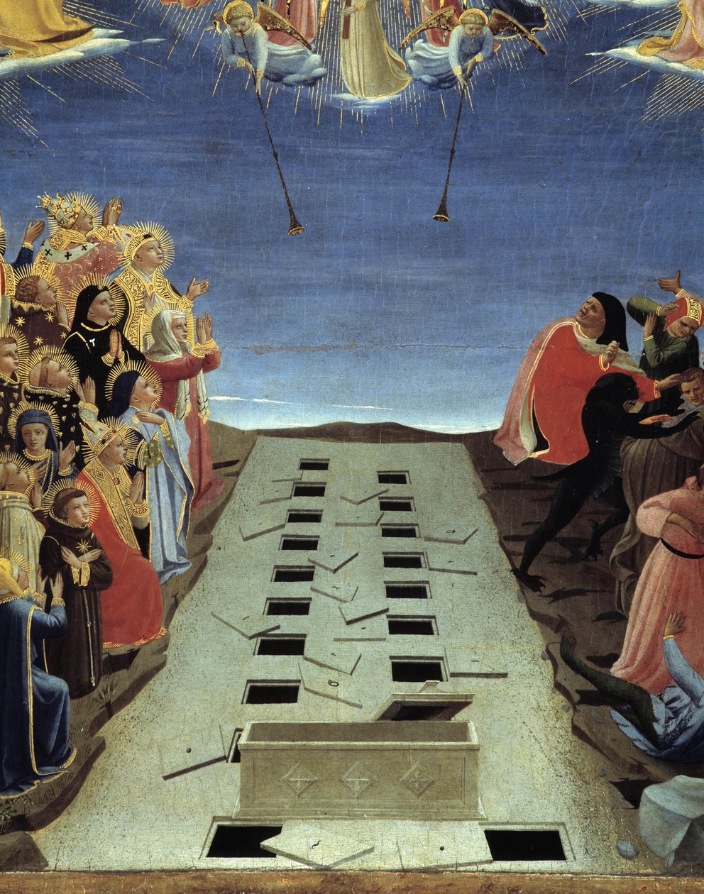 Den sista domen: Detalj av de öppna gravarna av Fra  Angelico