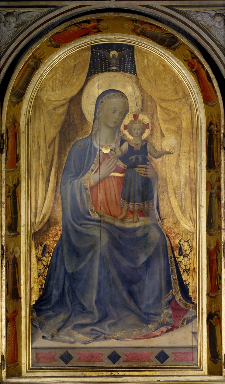 Jungfrun har Linierernas barn eller tabernakel (altartavla) (tabernacolo dei Linaioli) (altartavla) av Fra  Angelico