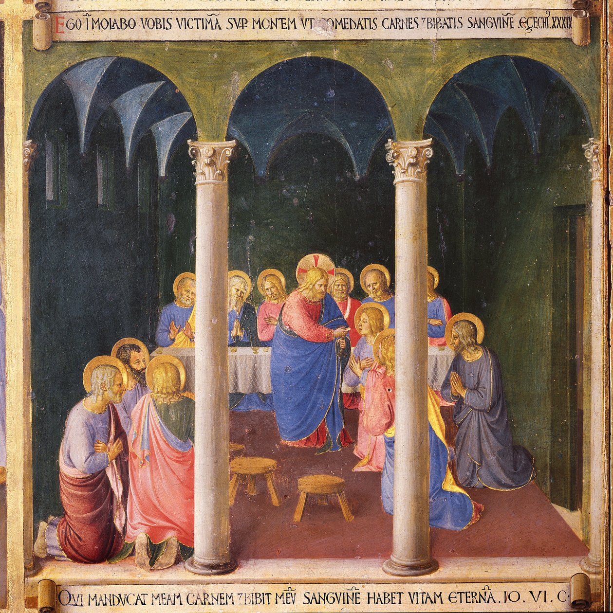 Nattvarden. Life of Christ, Garderob av silver. (Tempera på trä av Fra  Angelico