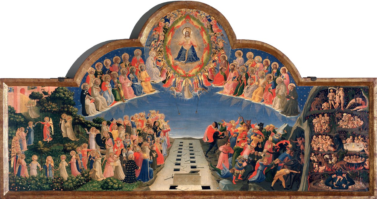 Den sista domen Jesus Kristus i en mandorle (Detrempe på trä av Fra  Angelico