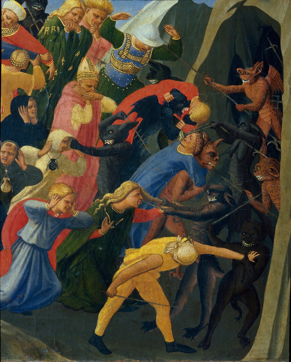 Den sista domen: jävlarna tas in i underjorden av demoner. Målning av Guido di Pietro (eller Fra Giovanni da Fiesole) dit Fra Angelico ou il Beato (1400-1455) av Fra  Angelico