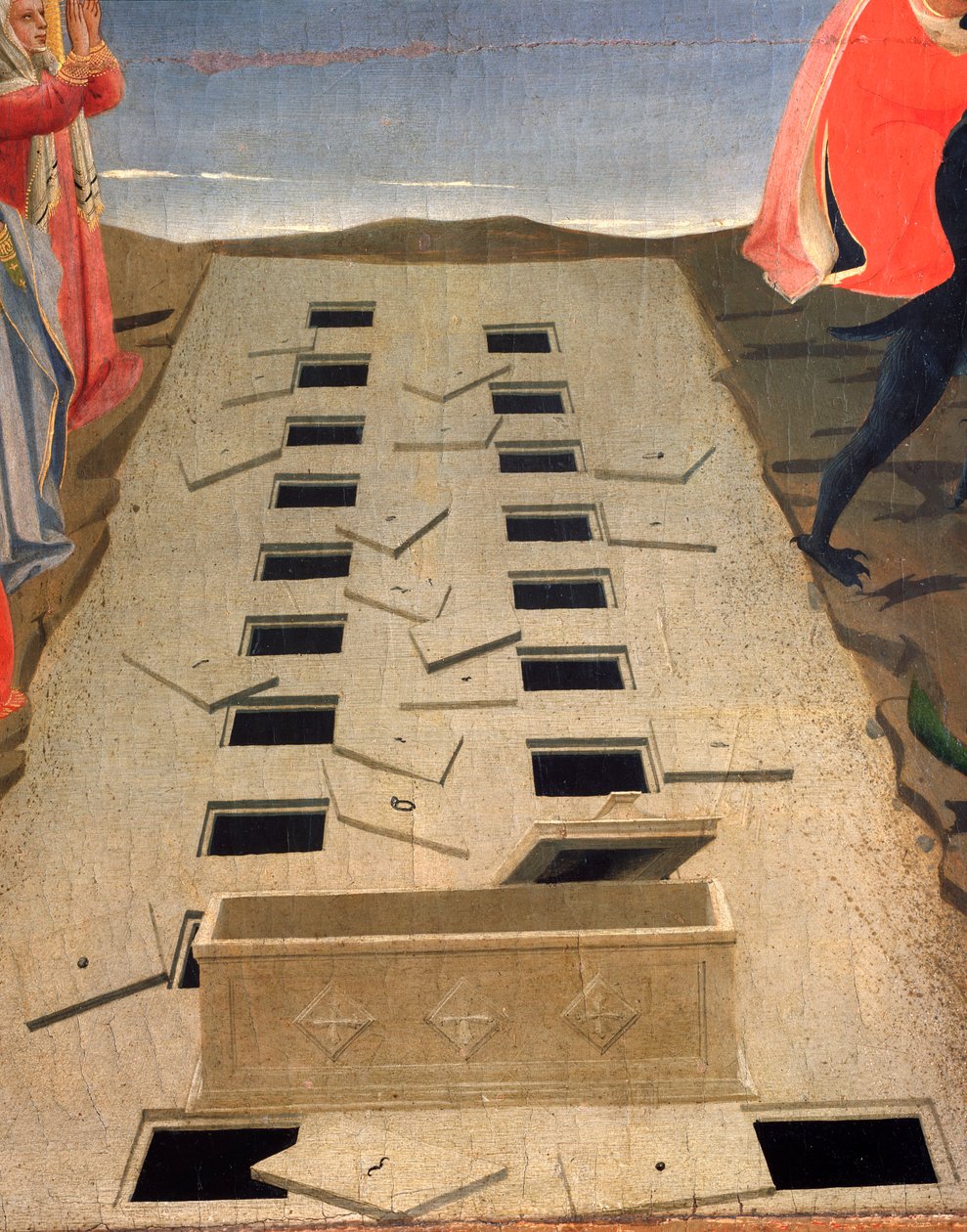 De öppna gravarna, detalj av den sista domen. (Detrempe på trä av Fra  Angelico