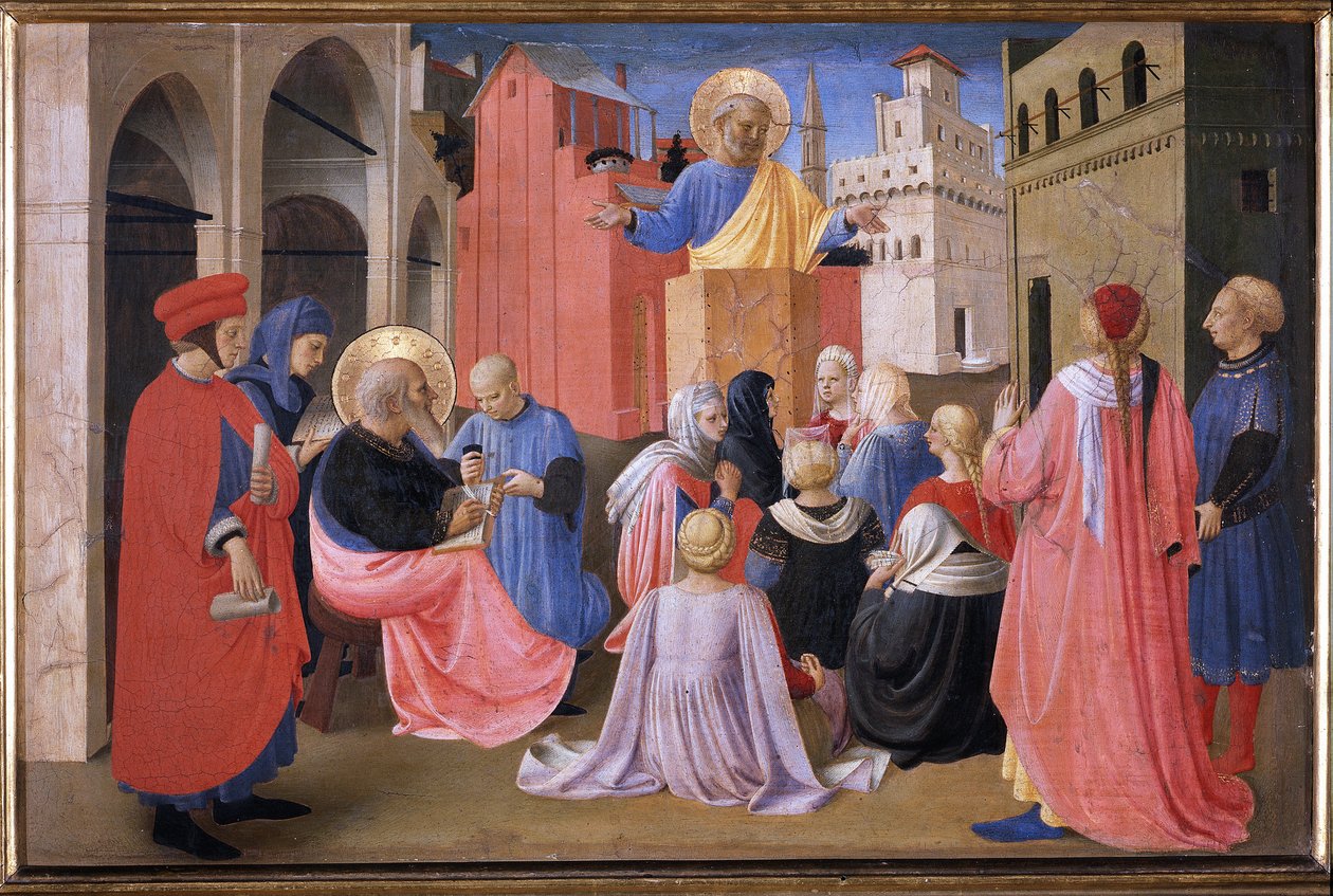 Predikan av Peter i närvaro av den helige Markus. Tabernakel av Linaioli (målning på trä av Fra  Angelico