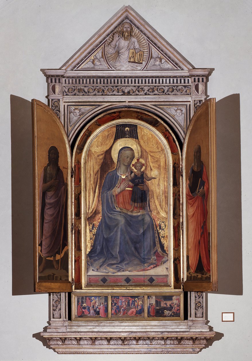 Jungfru med barn. Öppna tabernaklet av Linaioli (trämålning av Fra  Angelico