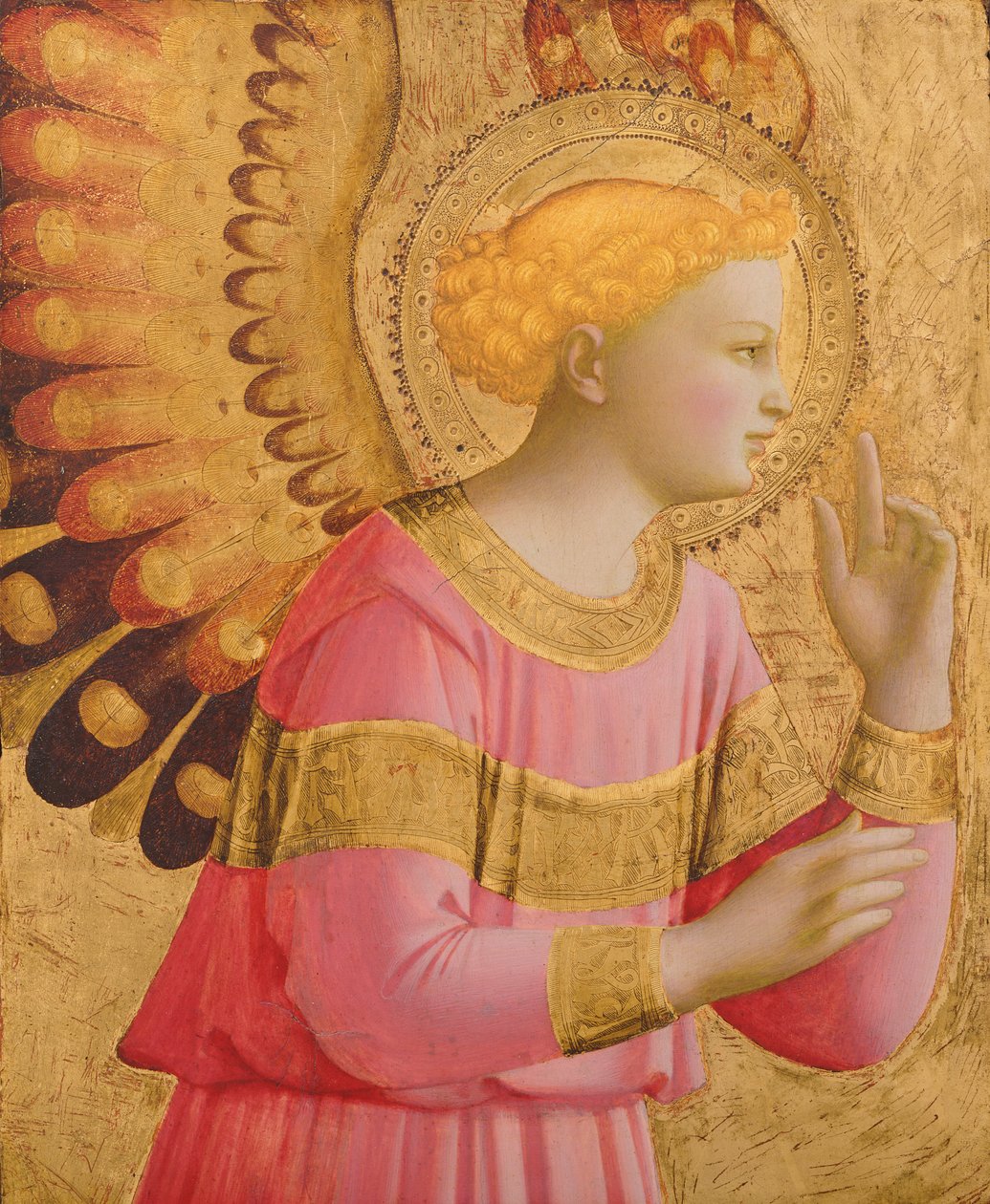 Annunciatory Angel, 1450-55 (bladguld och tempera på träpanel) (se även 139312) av Fra Angelico