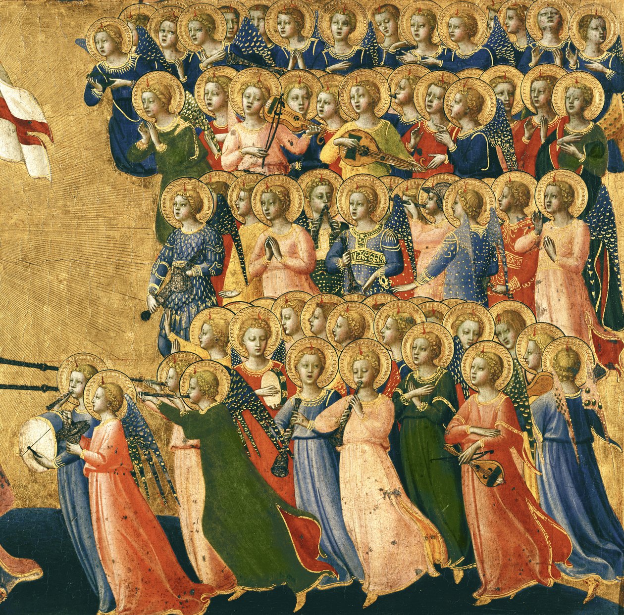 Kristus förhärligad i himlens domstol, detalj av musikänglar från höger sida, 1419-35 (tempera på panel) (detalj av 4052) av Fra Angelico