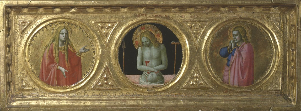 Kristus som sorgens man flankerad av Maria Magdalena och Johannes evangelisten av Fra Angelico