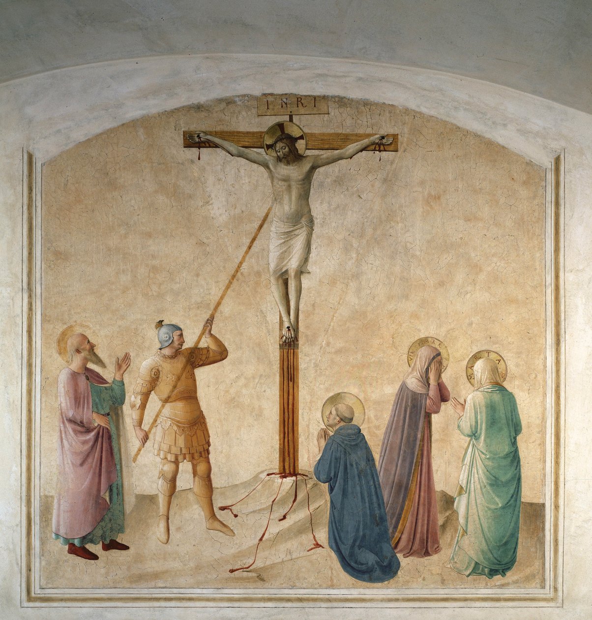 Kristus korsfästes med helgonet Longin av Fra Angelico
