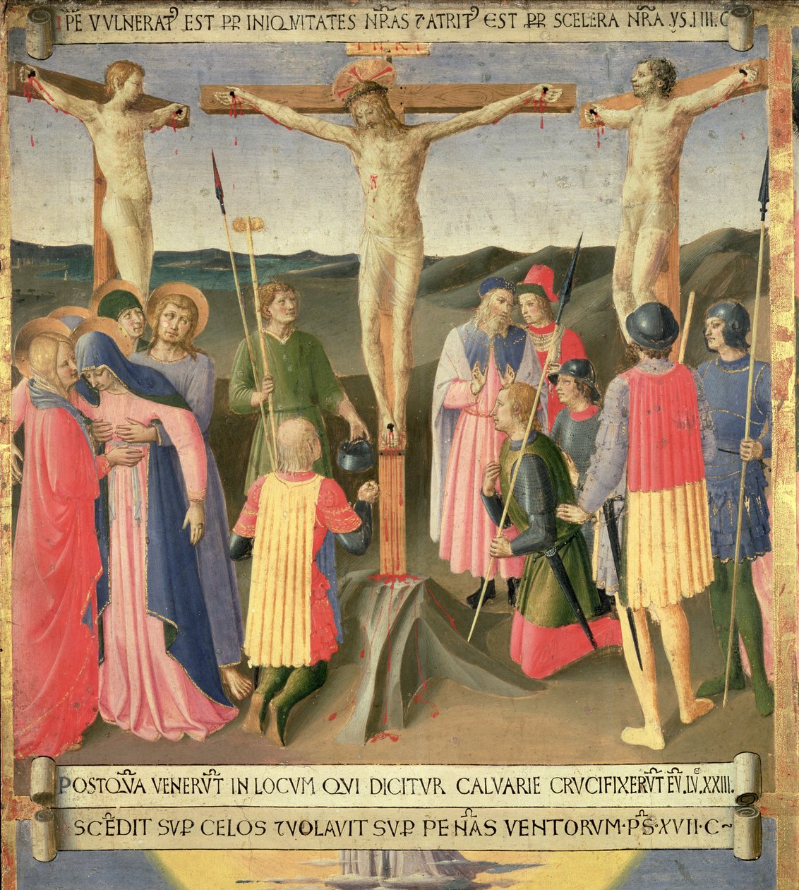 Kristus på korset mellan de två tjuvarna, detalj från panel fyra av Silver Treasury of Santissima Annunziata, c.1450-53 (tempera på panel) av Fra Angelico