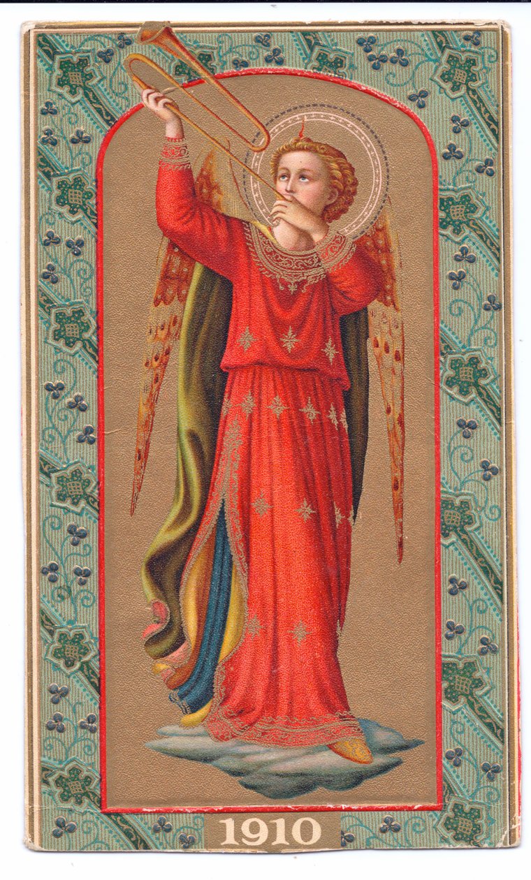 Färgtryck från angelico ängel som spelar en trumpet, c.1910 av Fra Angelico