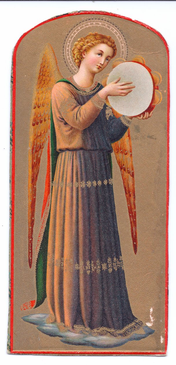 Färglitotryck från angelico ängel som spelar tamburin, ca. 1910 av Fra Angelico