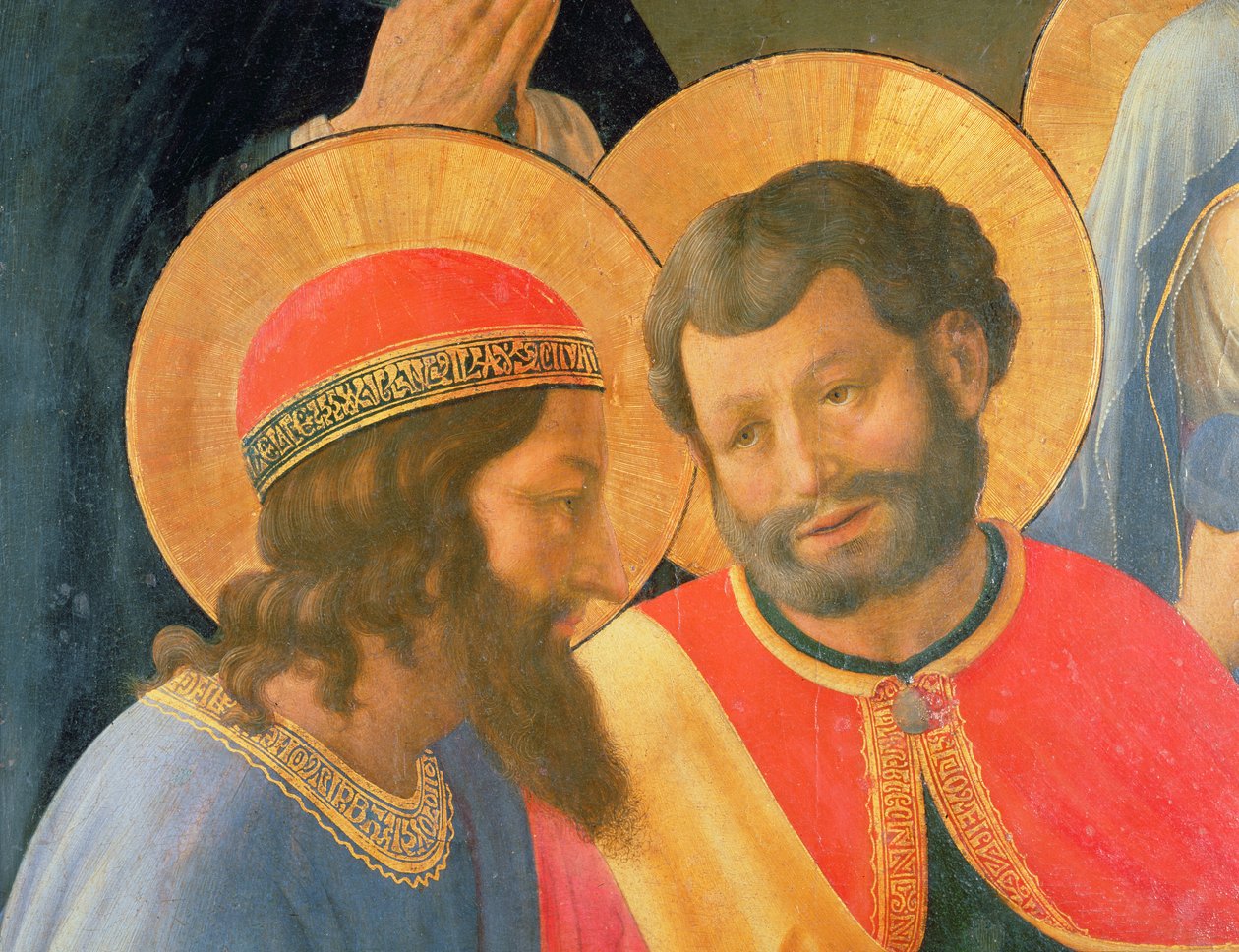 Deposition från korset, detalj av två helgon, 1436 tempera & guld på panel av Fra Angelico