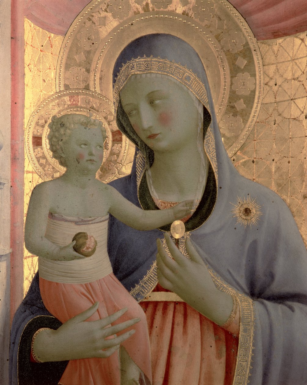 Detalj av jungfrun och barnet från Annalena altartavla, efter 1434 tempera på panel av Fra Angelico