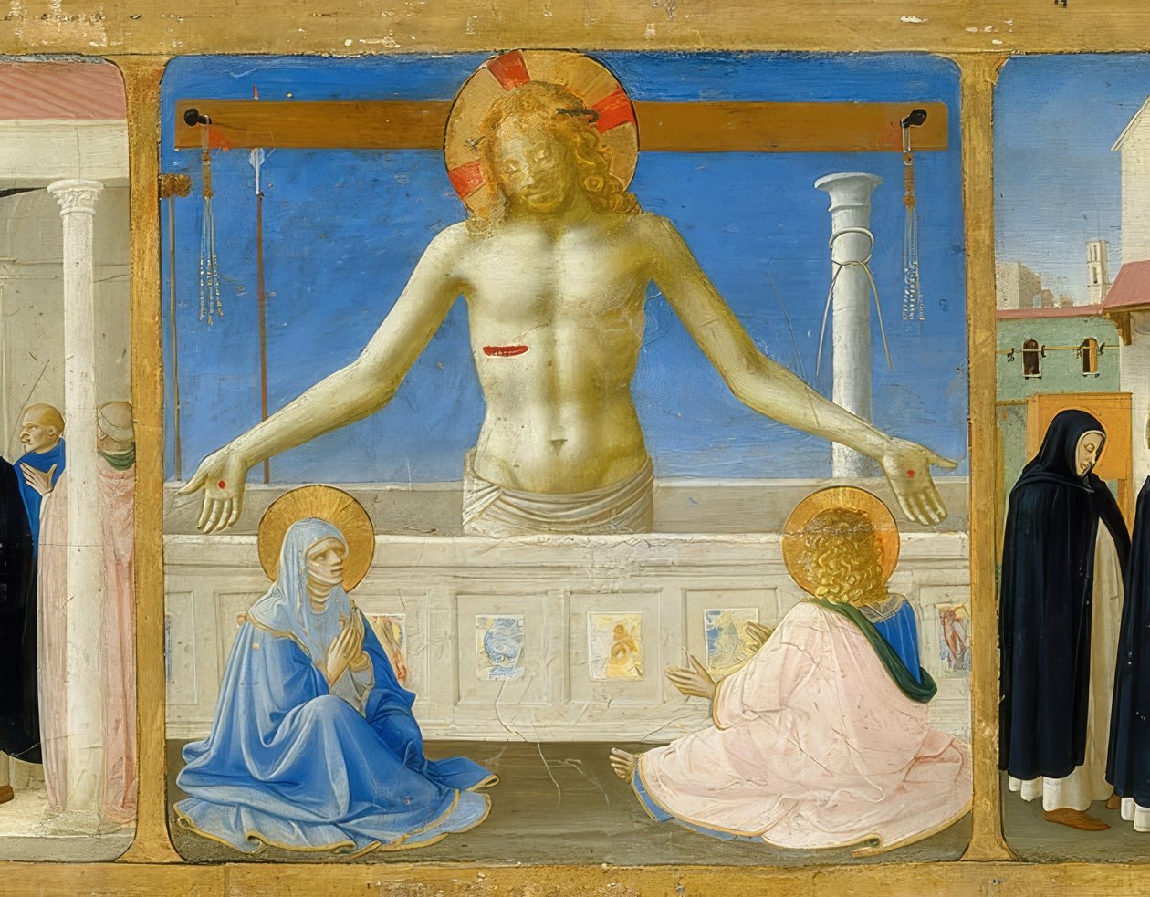 Kristi uppståndelse / Kristus som sorgens man (detalj av predella i altartavlan Marias kröning). Omkring 1430 av Fra Angelico