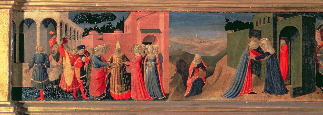 Predella Panel till tillkännagivandet som visar jungfruns äktenskap och visitationen av Fra Angelico