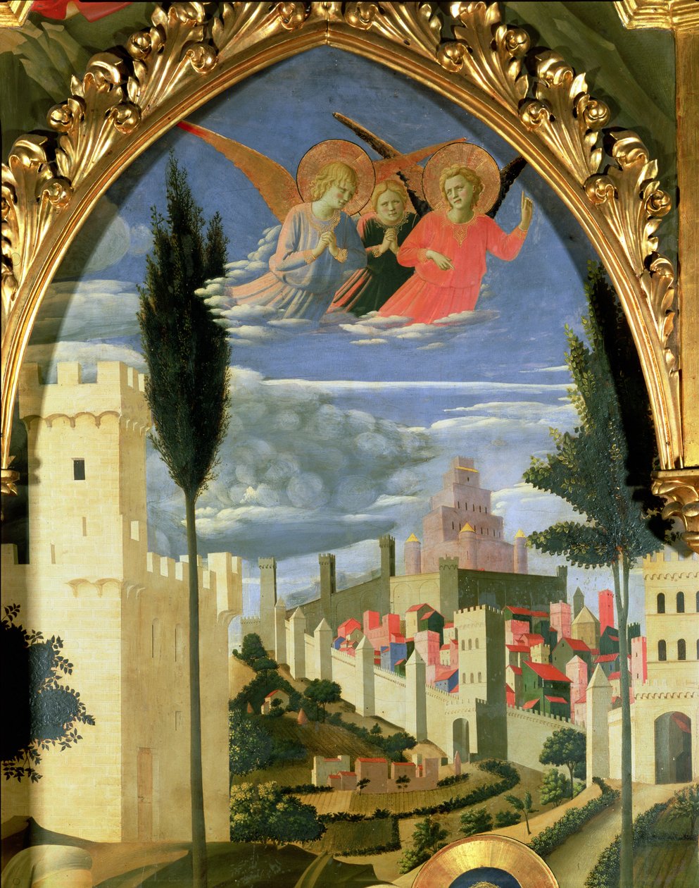 Santa Trinita altartavla, detalj av de sörjande änglarna, c.1434 tempera & guld på panel av Fra Angelico