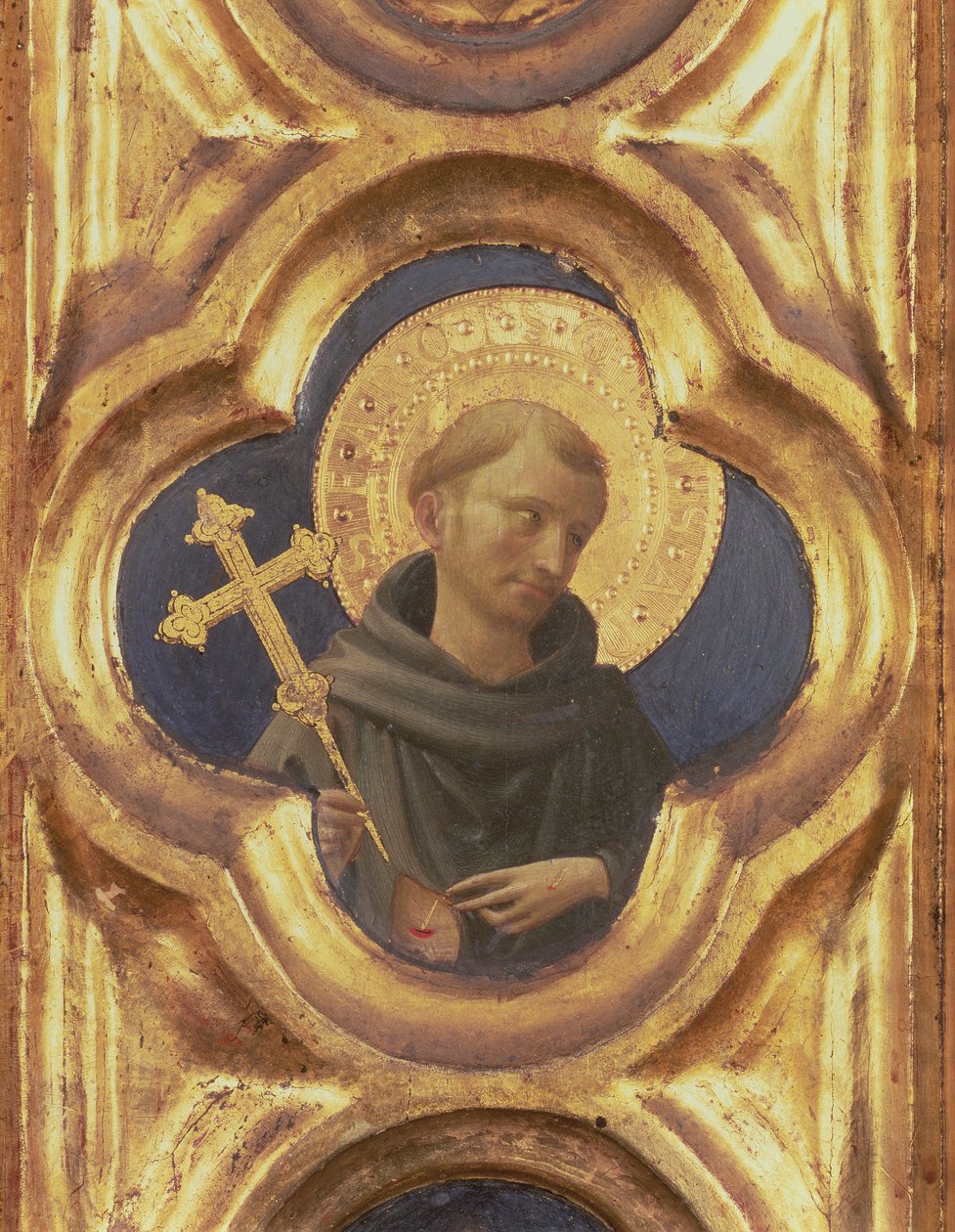 Santa Trinita altartavla, detalj av St. Franciskus huvud, c.1434 tempera & guld på panel av Fra Angelico