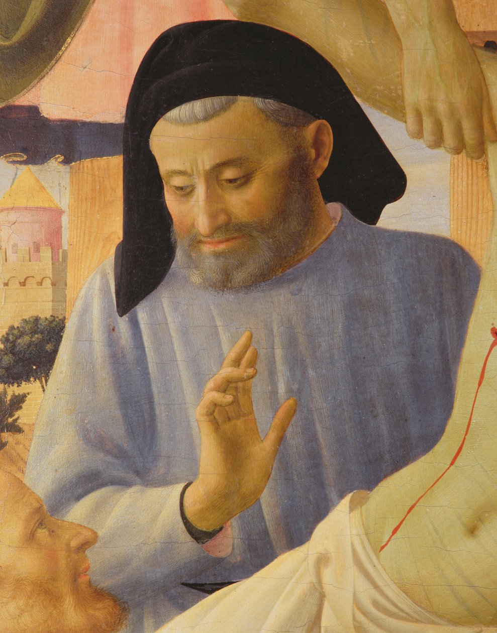 Santa Trinita, detalj av Josef av Arimathaea, c.1434 tempera & guld på panel av Fra Angelico