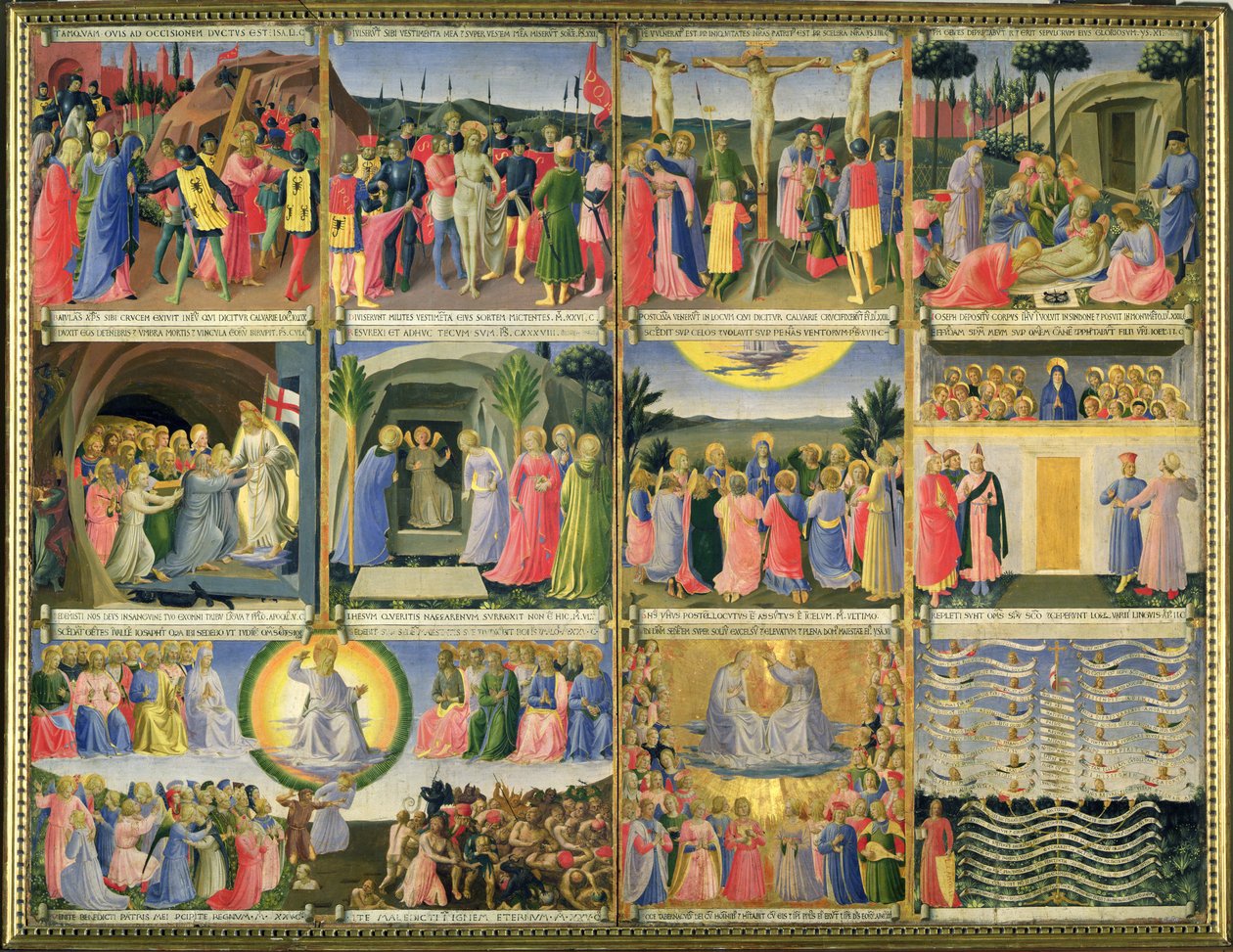 Scener från Kristi lidande och den sista domen, ursprungligen lådor från ett skåp med silver, ca 1450-53 (tempera på panel) (se även 98902-6) av Fra Angelico