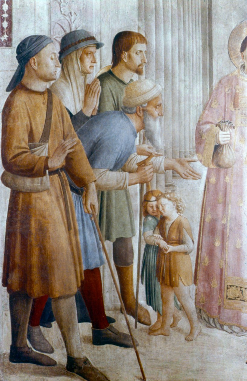 St Laurence ger allmosa till de fattiga detalj, mitten av 1400-talet av Fra Angelico
