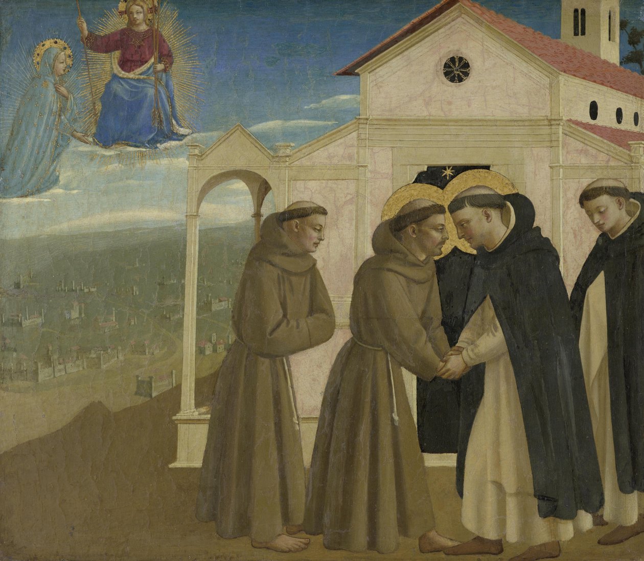 Del av en predella: Mötet mellan de heliga Dominikus och Franciskus av Fra Angelico