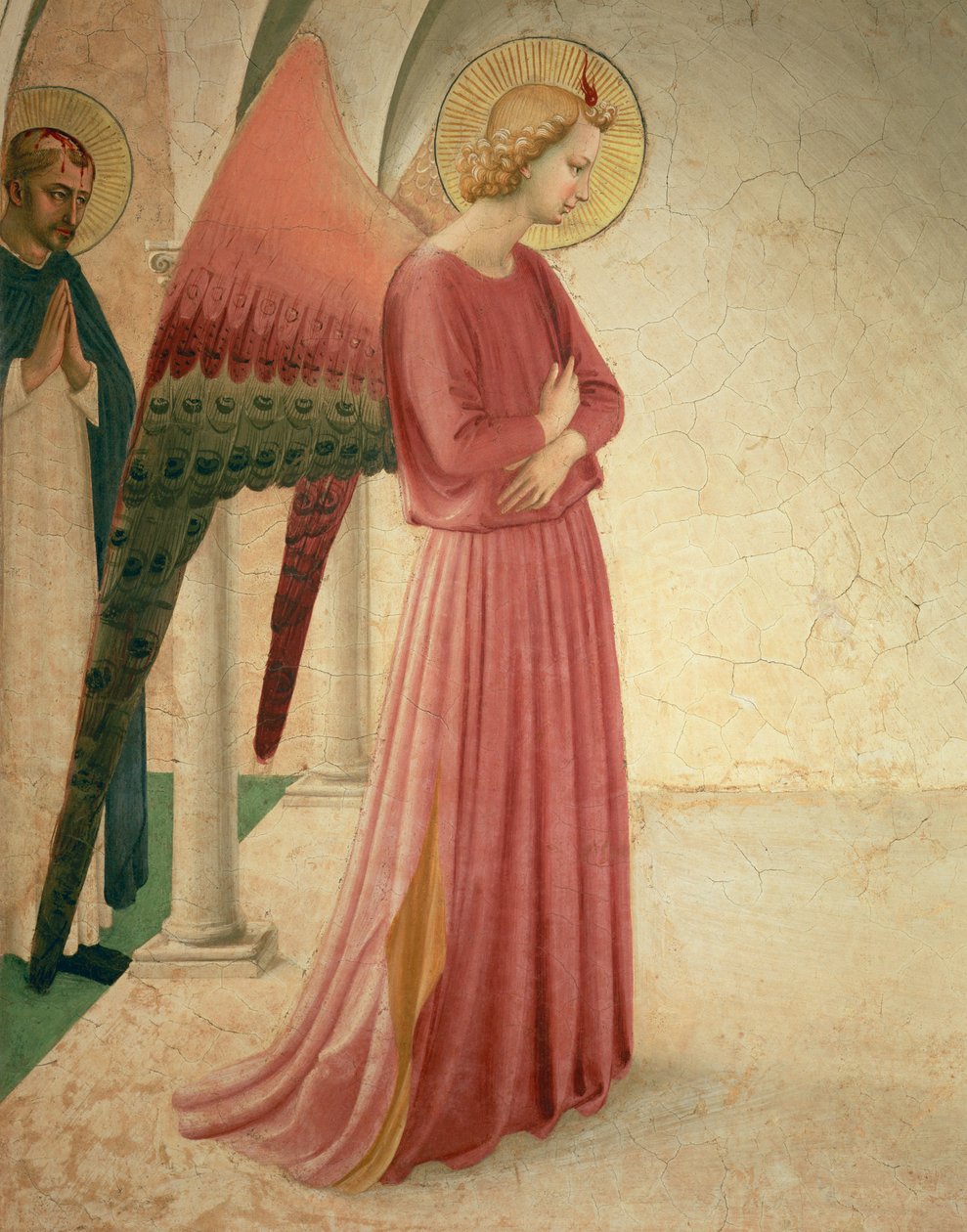 Bebådelsen, detalj om ängeln Gabriel och St. Peter martyren, fresk från 1442, se 72388 av Fra Angelico
