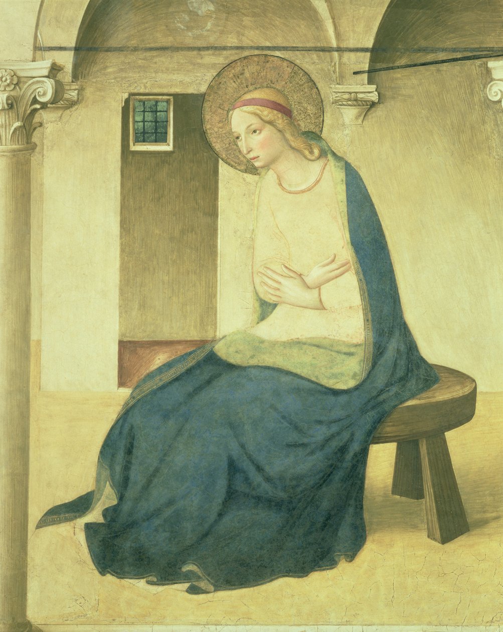 Bebådelsen, detalj av Jungfrun, ca 1438-45 fresk se 29030 av Fra Angelico