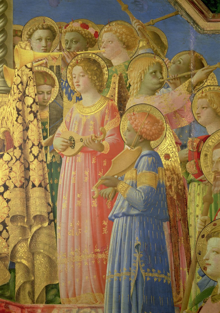 Jungfruns kröning, detalj som visar musikaliska änglar, c.1430-32 olja på paneldetalj av 60319 av Fra Angelico