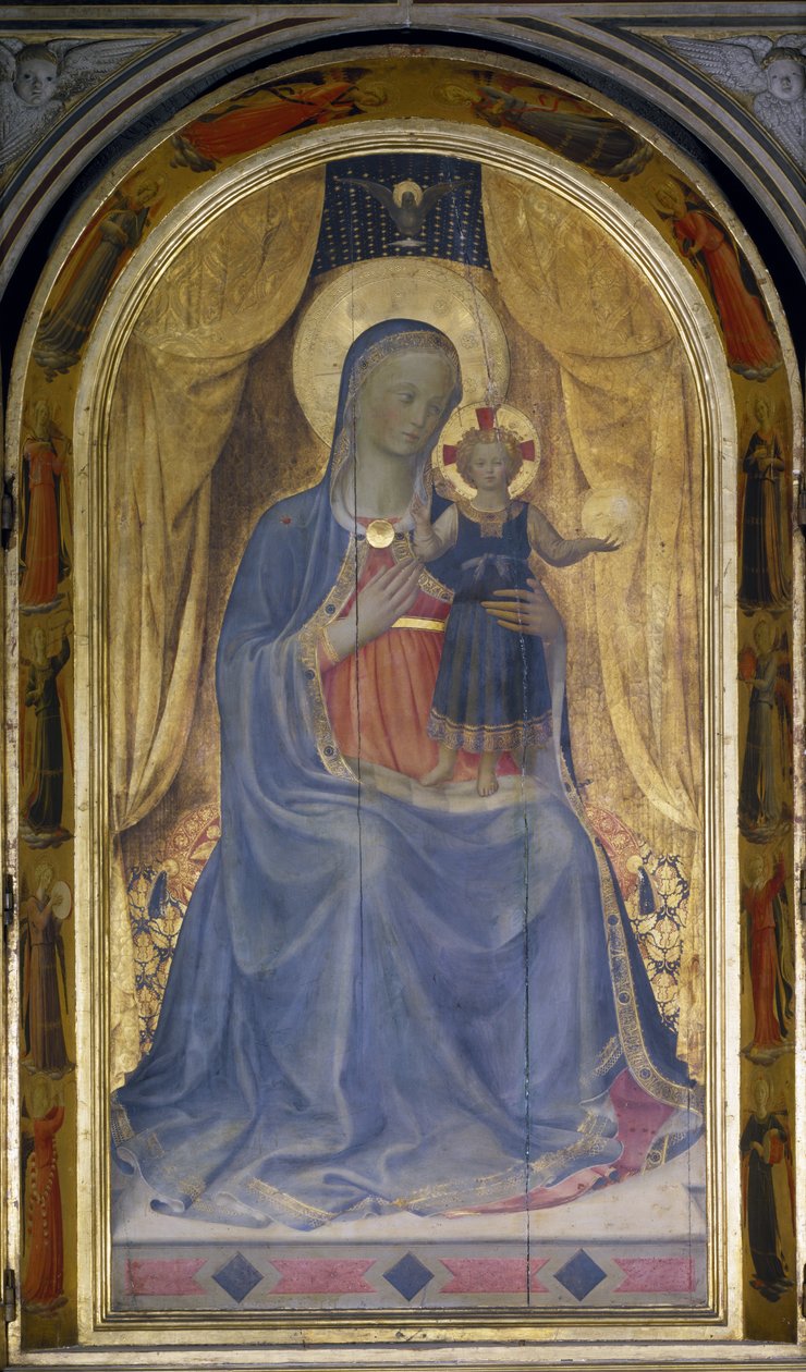Linaiuoli-triptyken, detalj av Jungfrun och barnet på tronen, 1433 tempera på panel se även 76093 av Fra Angelico