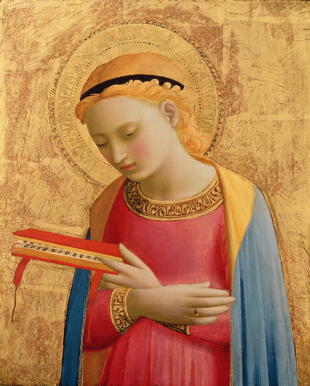 Virgin Annunciate, 1450-55 (bladguld och tempera på träpanel) (se även 139311) av Fra Angelico