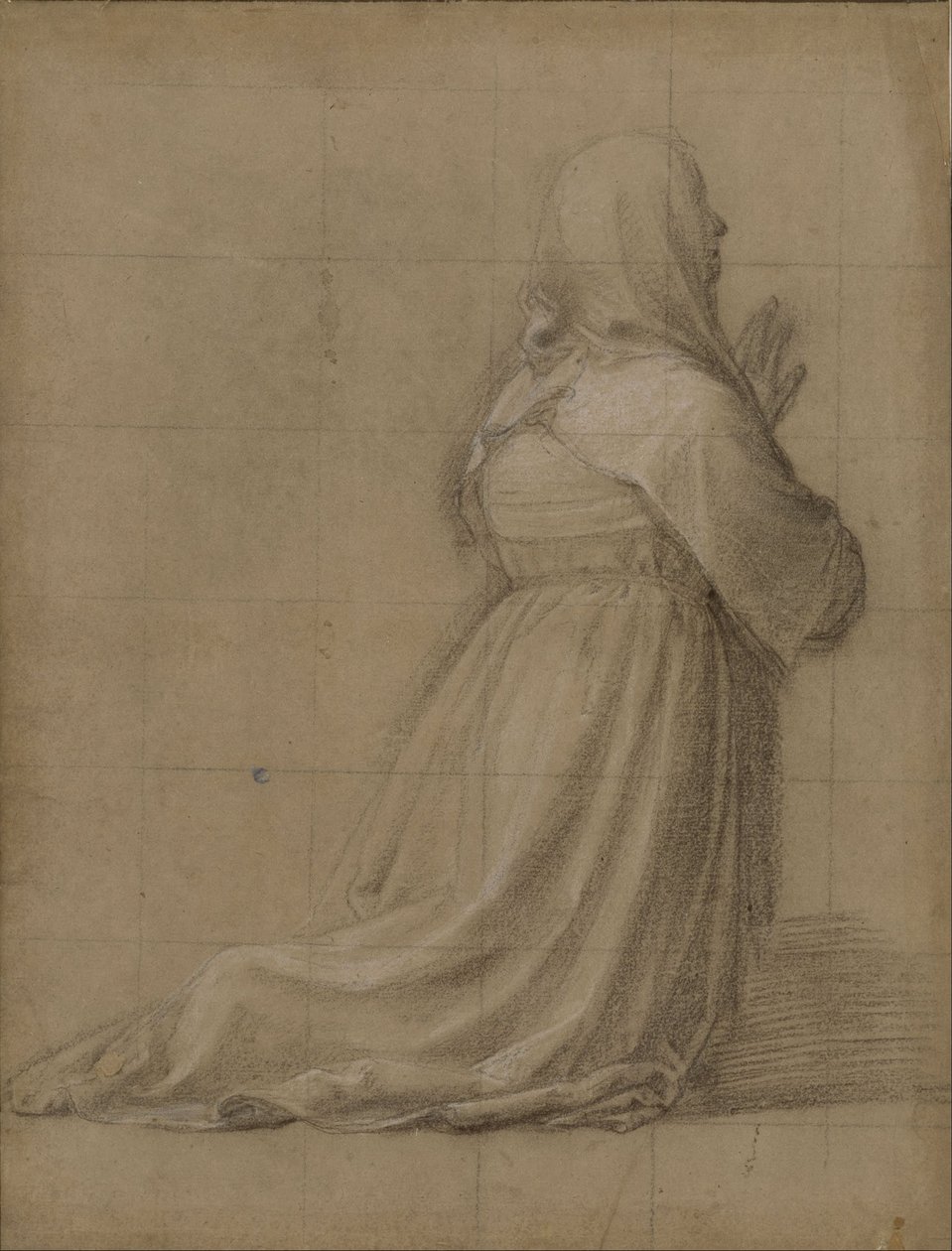 Knäböjande kvinna i bön, sedd bakifrån (studie till S:ta Katarinas figur) av Fra Bartolomeo