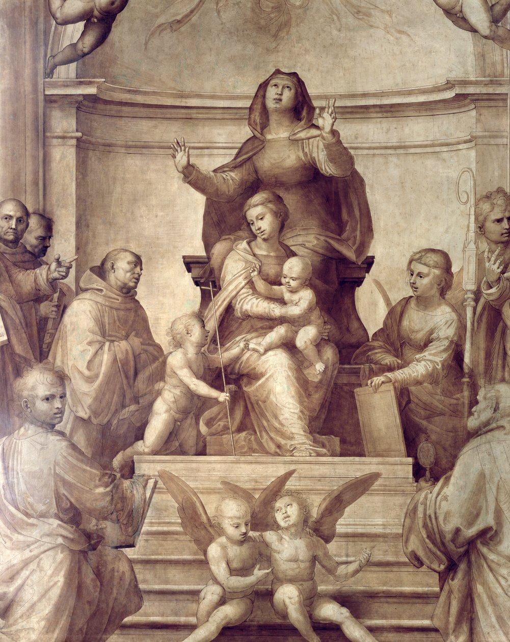 Stora rådets altartavla, detalj som föreställer Sacra Conversazione, 1510 olja på paneldetalj av 94753, se även 94718-21 av Fra Bartolommeo