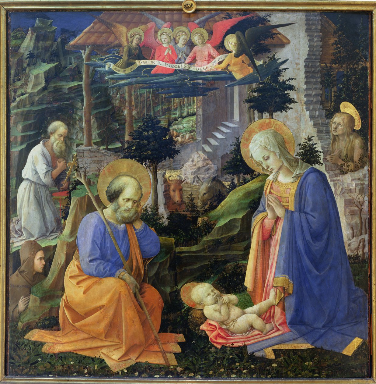 Tillbedjan av barnet med SS. Hilary, Hieronymus, Maria Magdalena och änglar (tempera på panel) av Fra Filippo Lippi